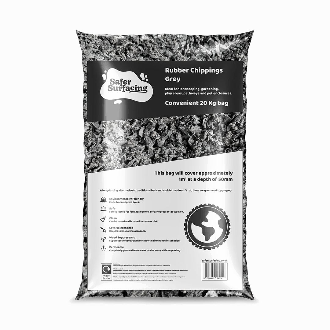 Grey Rubber Mulch Chippings 8 - 20mm - Safer Surfacing