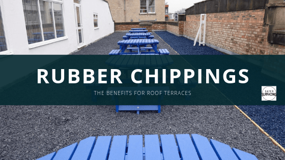 Recycled rubber chippings for a roof terrace