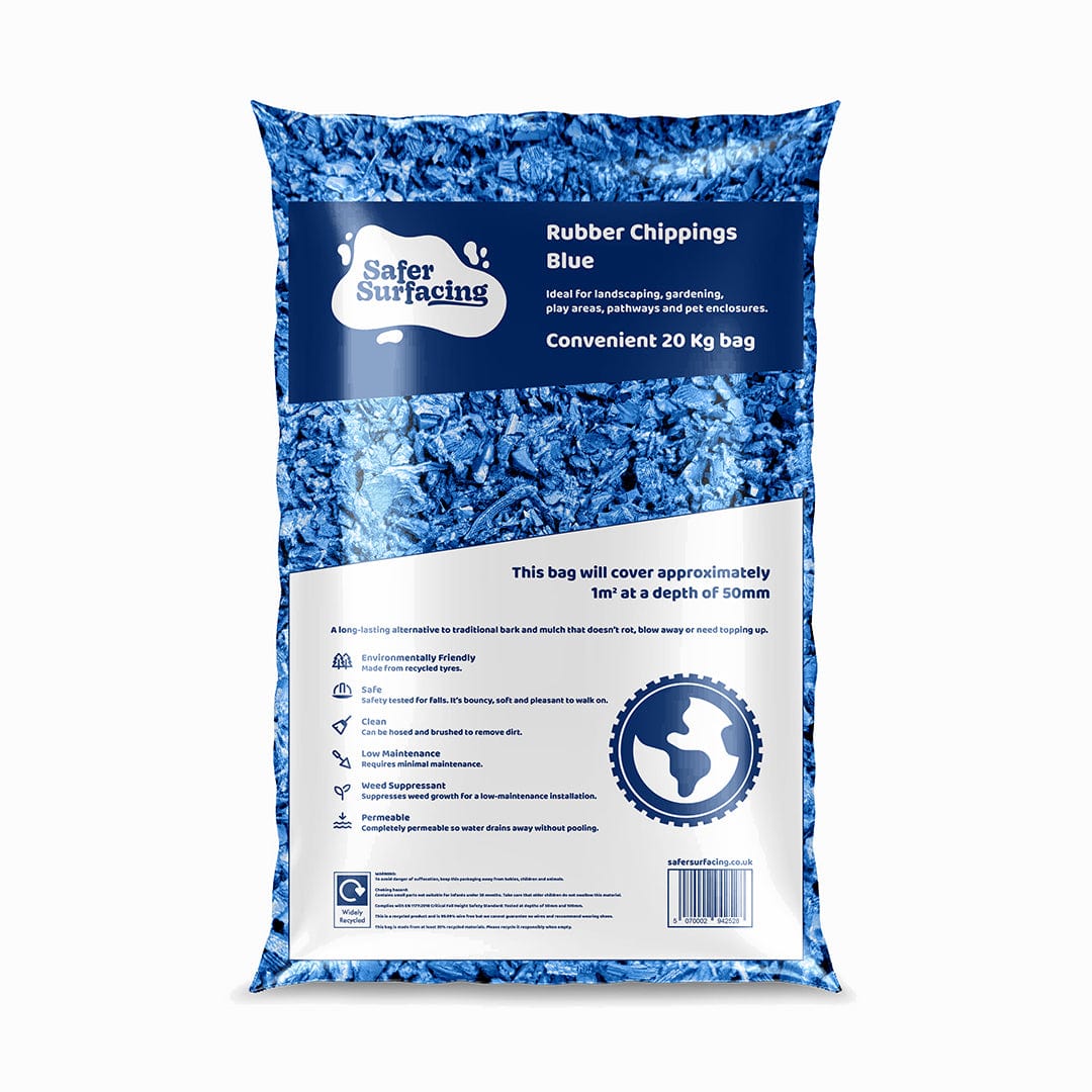 Blue Rubber Mulch Chippings 8 - 20mm - Safer Surfacing