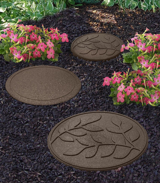 Brown stepping stone with leaf pattern (Pack of 4 save £5) - Safer Surfacing