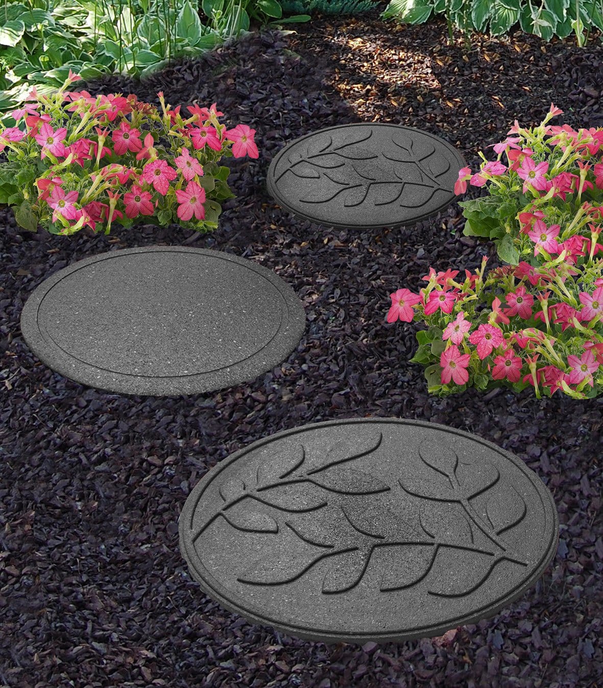 Grey stepping stone with leaf pattern - Safer Surfacing