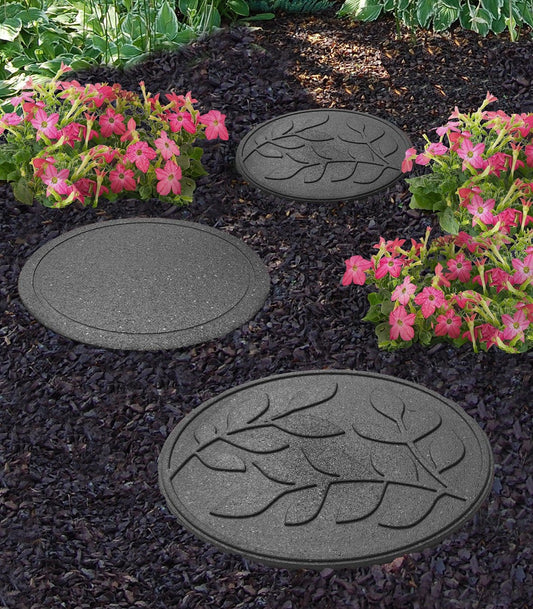 Grey stepping stone with leaf pattern (Pack of 4 save £5) - Safer Surfacing